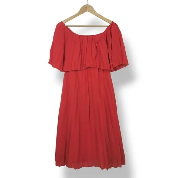 NEW ASOS Design Pleated Bandeau Double Layer Midi Dress in Soft Red Size 4 - Picture 3 of 11